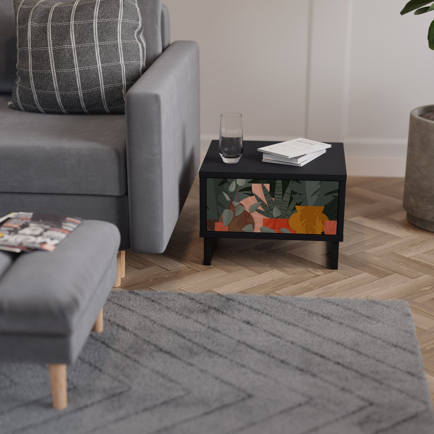 TROPICAL COMPOSITION Nightstand in Black Finish