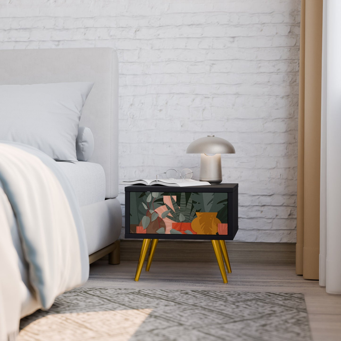 TROPICAL COMPOSITION Nightstand in Black Finish