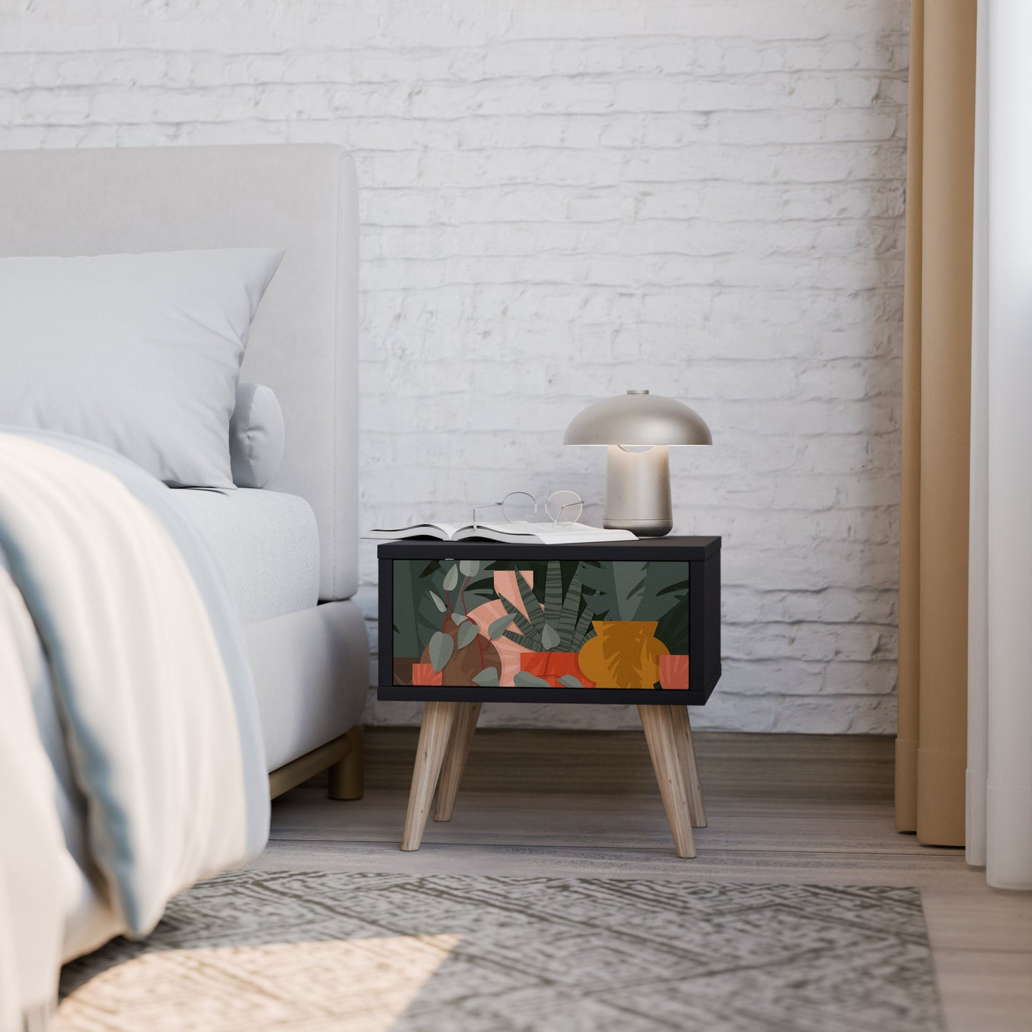 TROPICAL COMPOSITION Nightstand in Black Finish