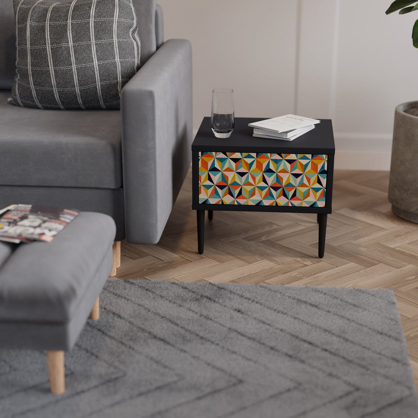 TESSELATE TREASURES Nightstand in Black Finish