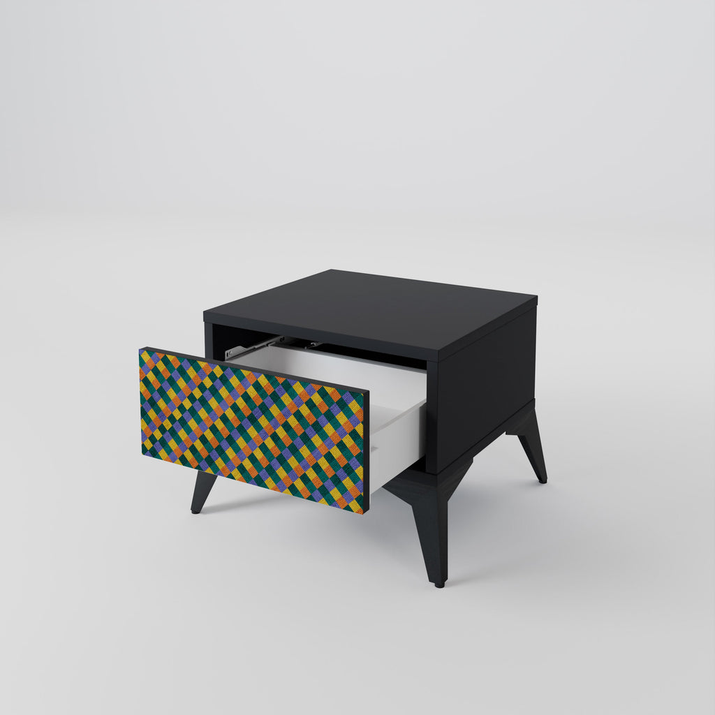 MÅLADE KVADRAT MIX nattduksbord i svart finish