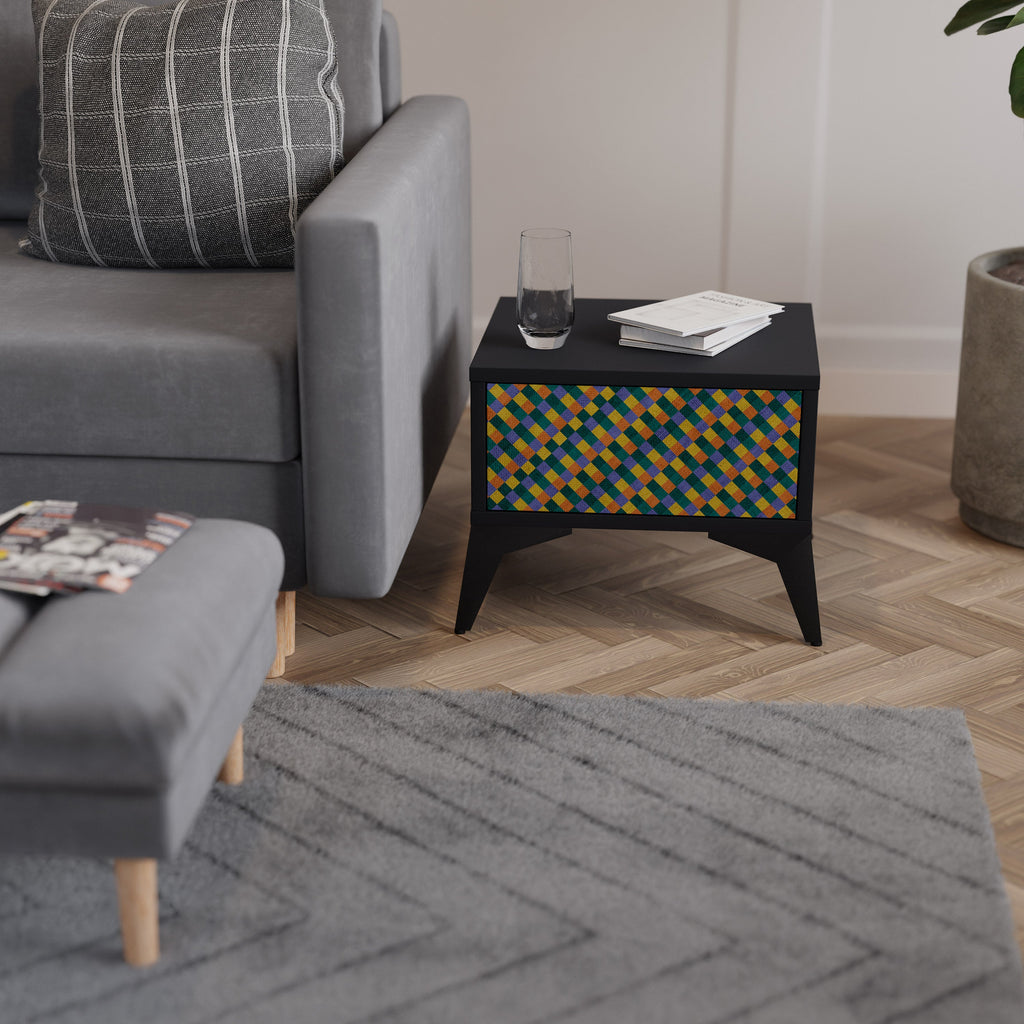 MÅLADE KVADRAT MIX nattduksbord i svart finish