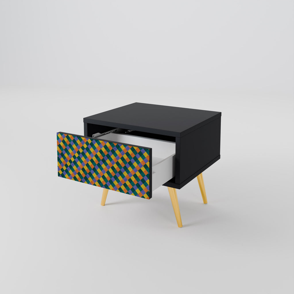 MÅLADE KVADRAT MIX nattduksbord i svart finish