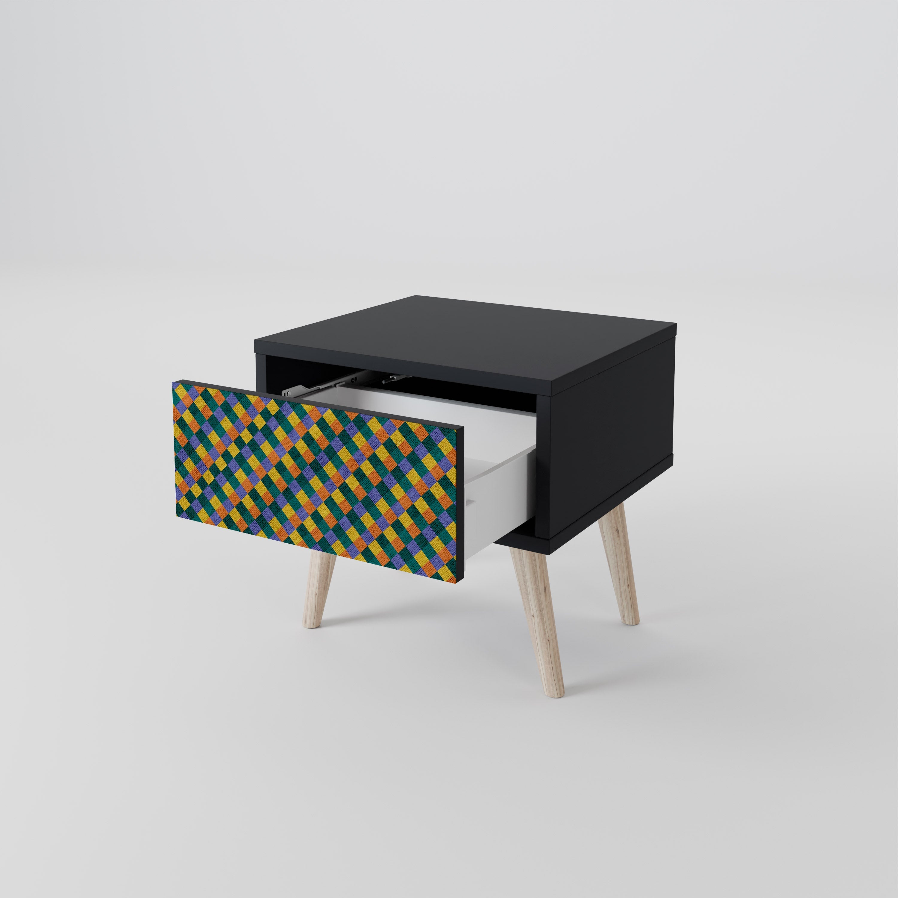 MÅLADE KVADRAT MIX nattduksbord i svart finish