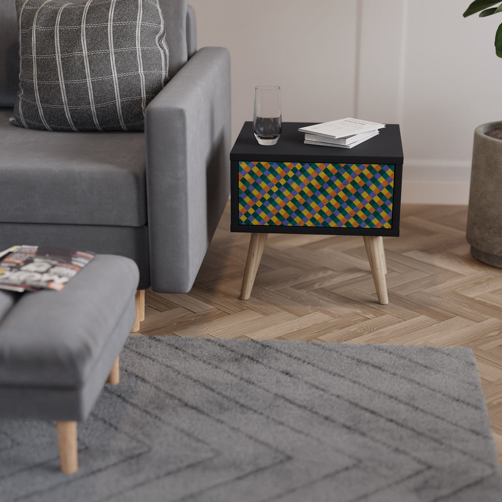 MÅLADE KVADRAT MIX nattduksbord i svart finish
