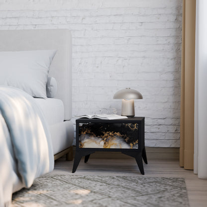 MARBLE OF TOMMORROW Nightstand in Black Finish