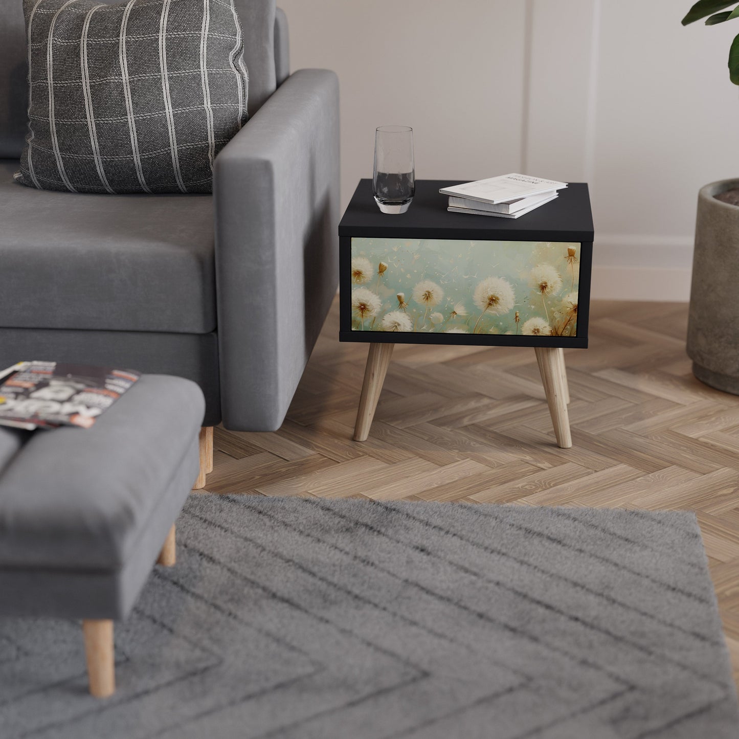 DREAMY MEADOW Nattduksbord i svart finish
