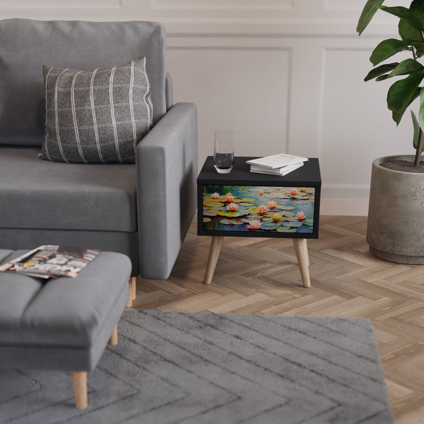 BLOOMING WATERS nattduksbord i svart finish