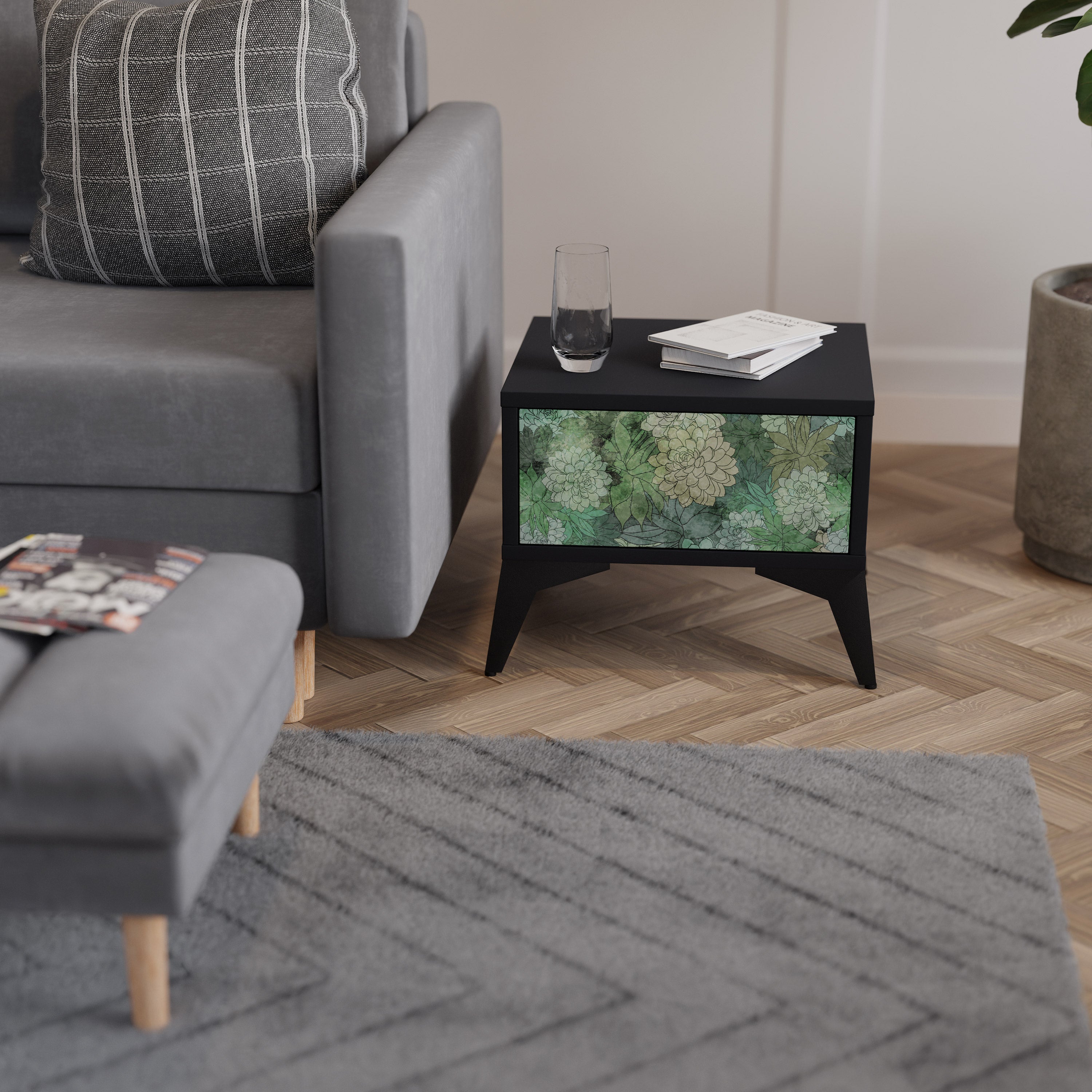 SUCCULENT CLUSTER nattduksbord i svart finish