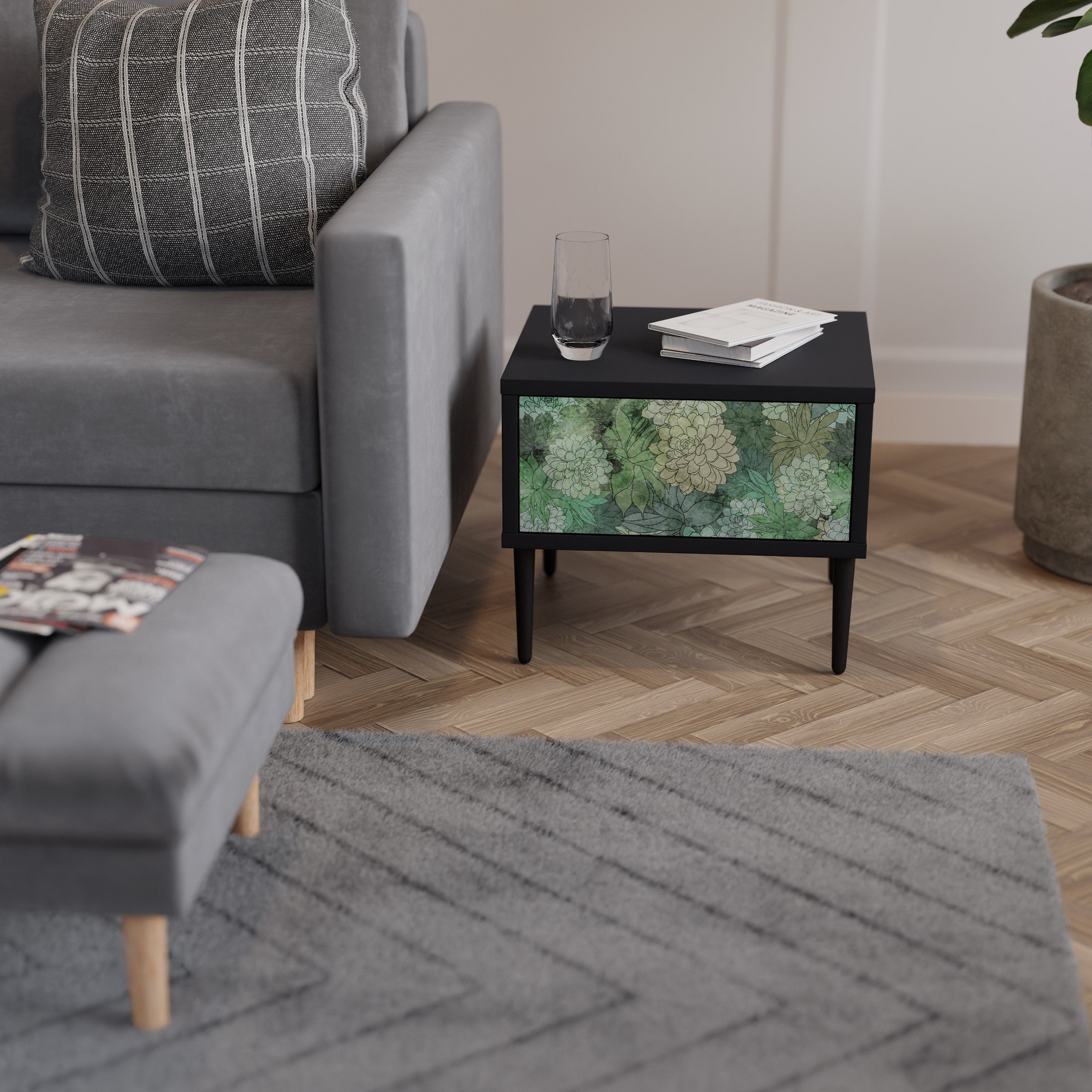 SUCCULENT CLUSTER nattduksbord i svart finish