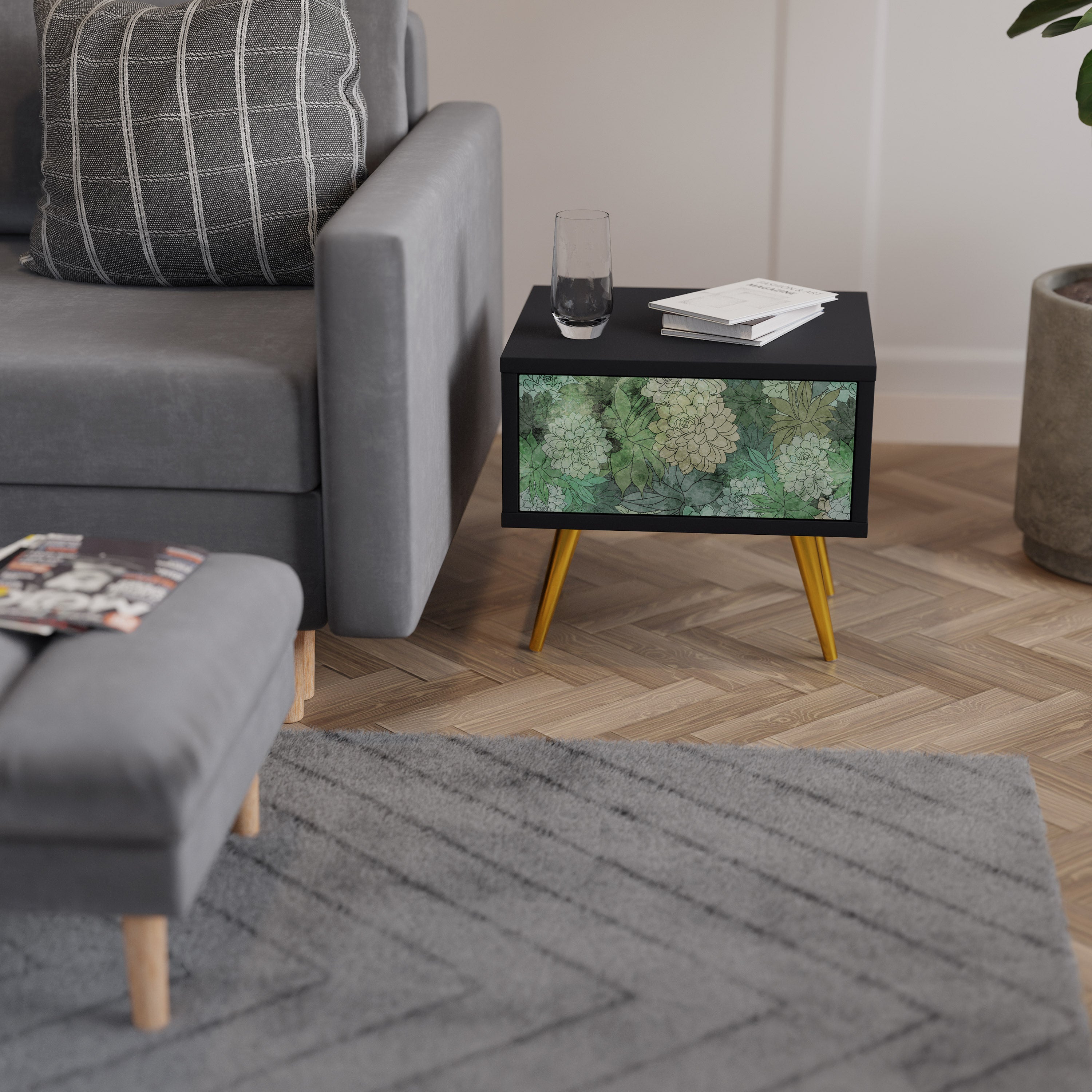 SUCCULENT CLUSTER nattduksbord i svart finish