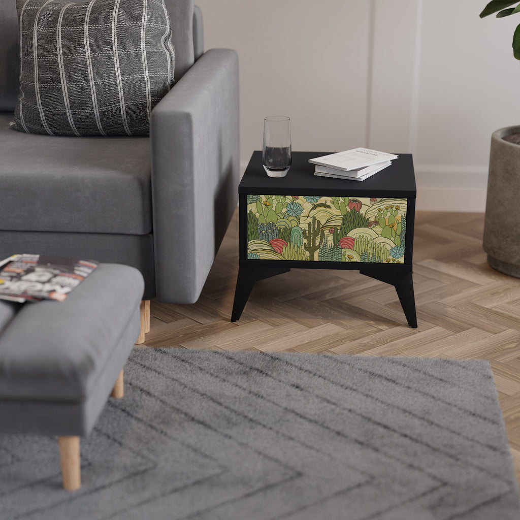 Nattduksbord med SUCCULENTS KALEIDOSCOP i svart finish