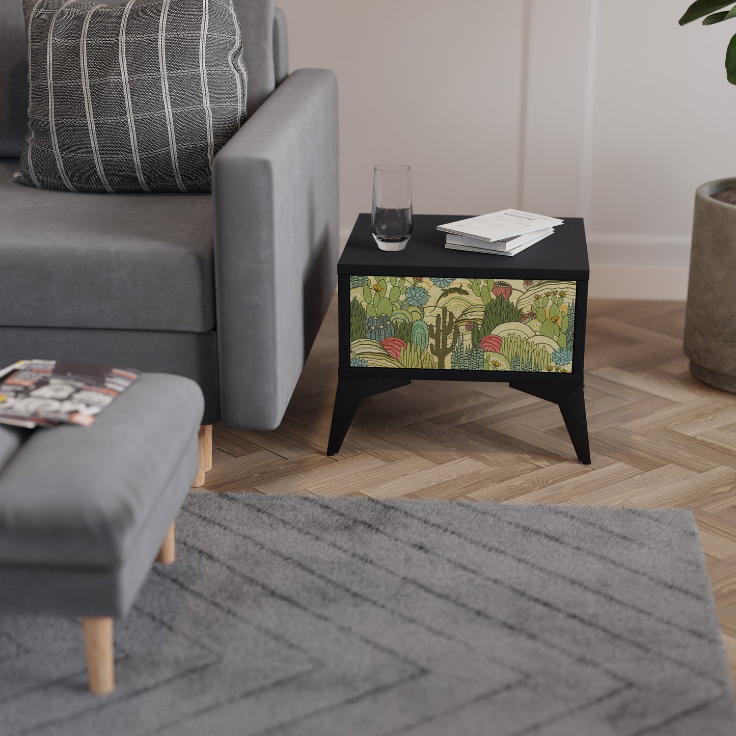 Nattduksbord med SUCCULENTS KALEIDOSCOP i svart finish