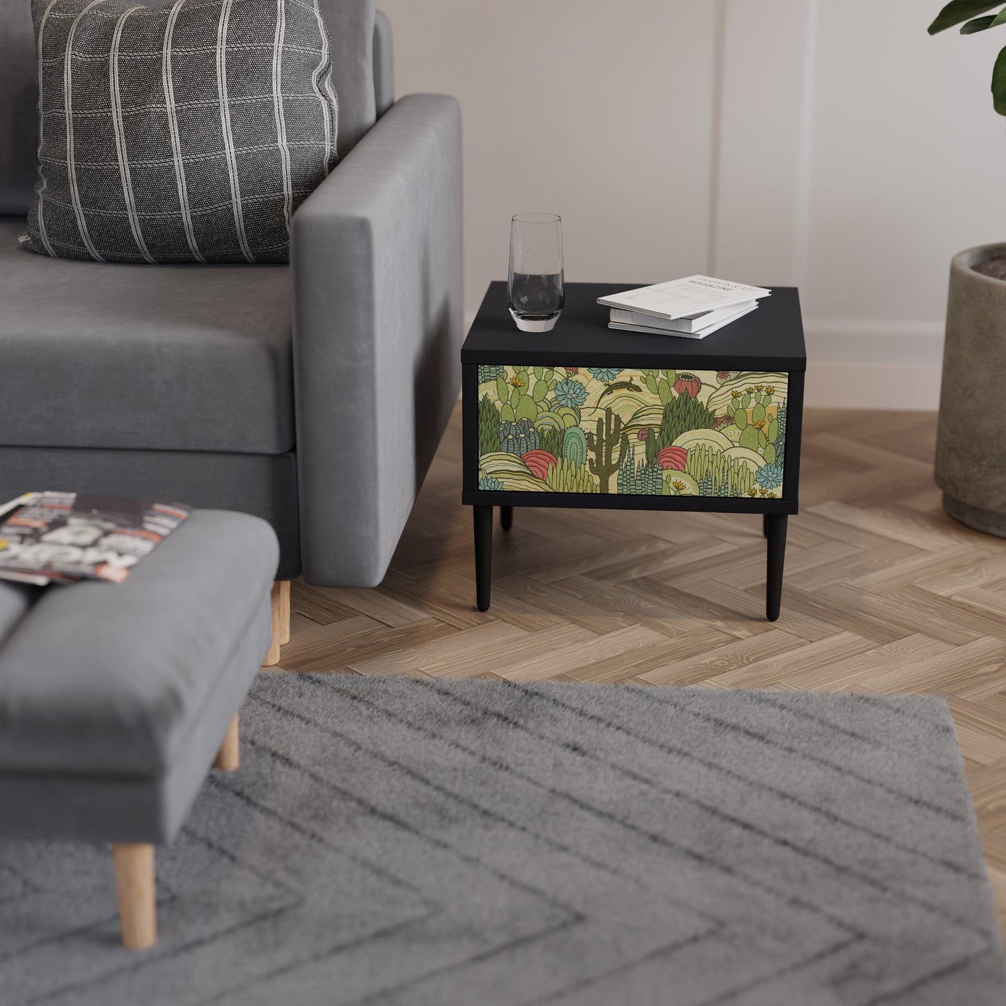 Nattduksbord med SUCCULENTS KALEIDOSCOP i svart finish