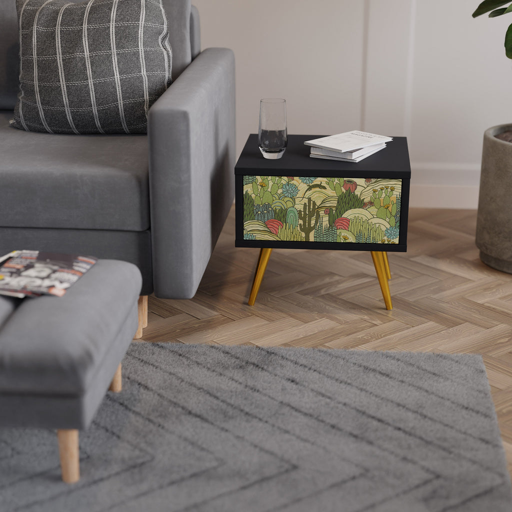 Nattduksbord med SUCCULENTS KALEIDOSCOP i svart finish