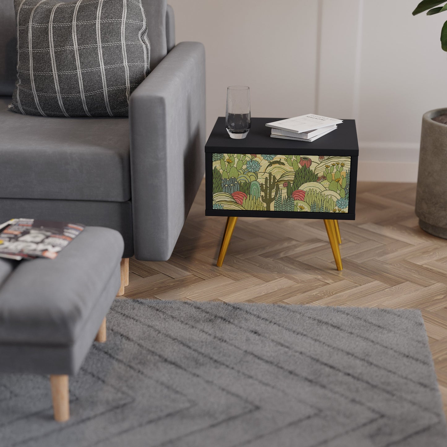 Nattduksbord med SUCCULENTS KALEIDOSCOP i svart finish