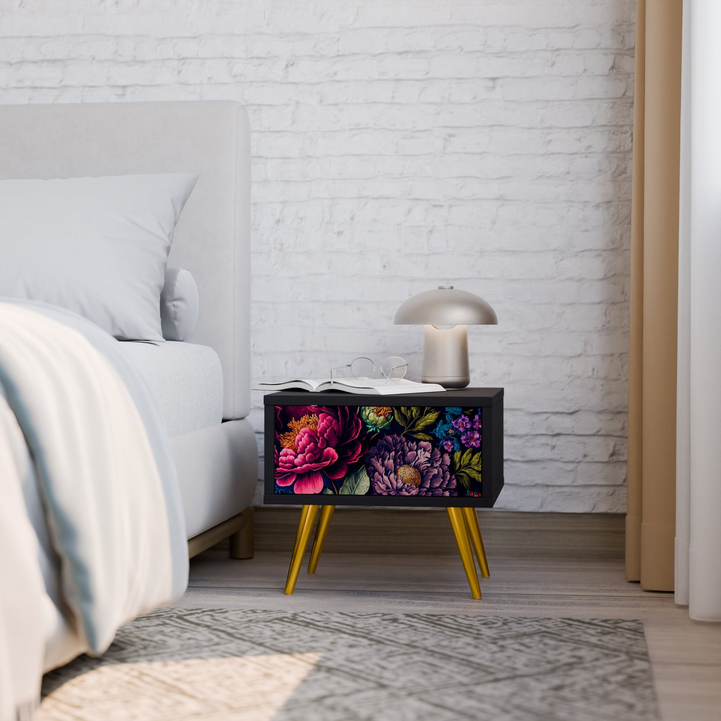 BLOOMING ELEGANCE Nattduksbord i svart finish