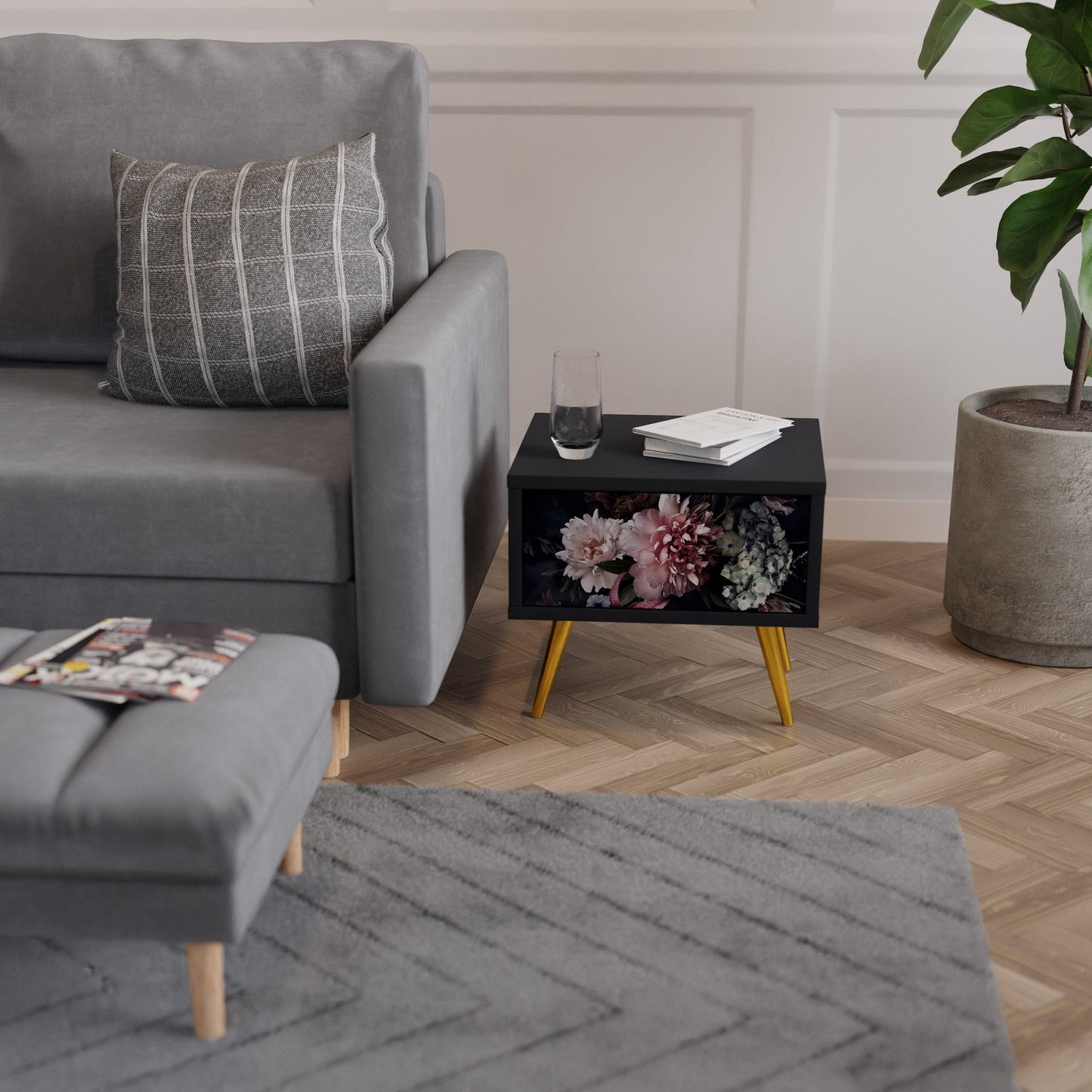PURE BLOSSOM Nattduksbord i svart finish