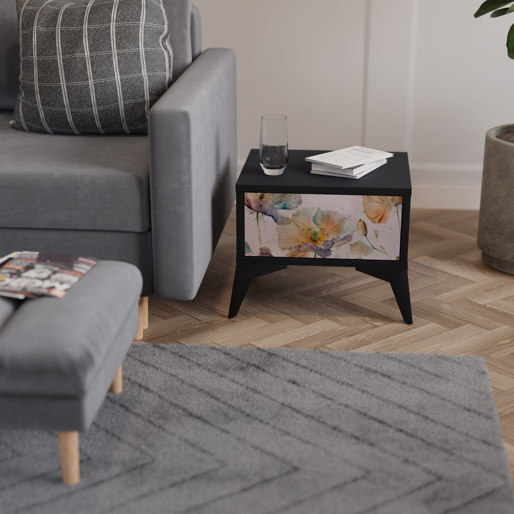 SOFTEN POPPY nattduksbord i svart finish