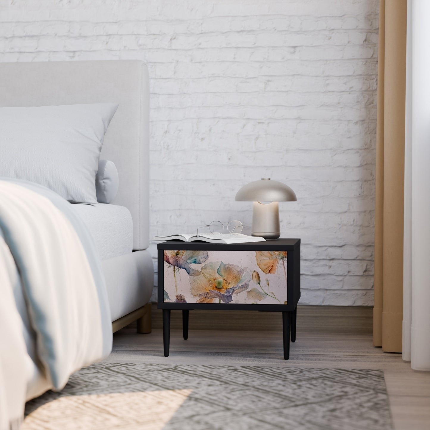 SOFTEN POPPY nattduksbord i svart finish