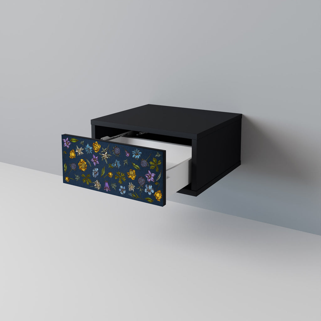 BLOMMOR PÅ MARINBLÅTT SJUKDAGSBORD i svart finish