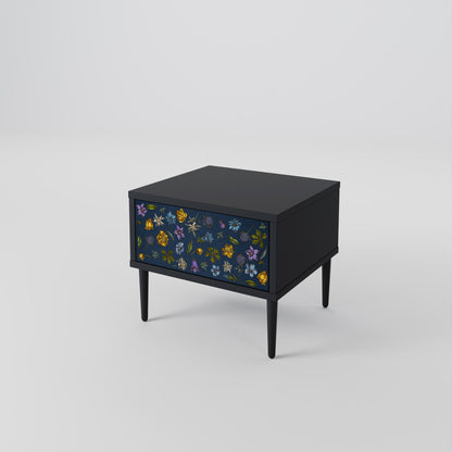 BLOMMOR PÅ MARINBLÅTT SJUKDAGSBORD i svart finish