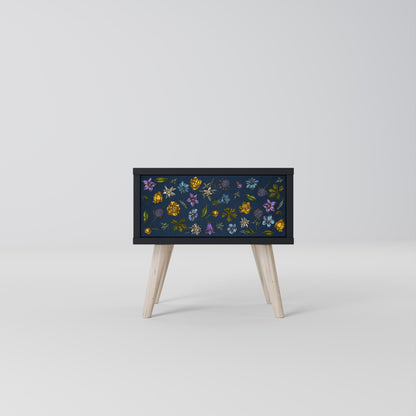 BLOMMOR PÅ MARINBLÅTT SJUKDAGSBORD i svart finish