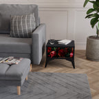 Nattduksbord med dahlior och granatäpplen