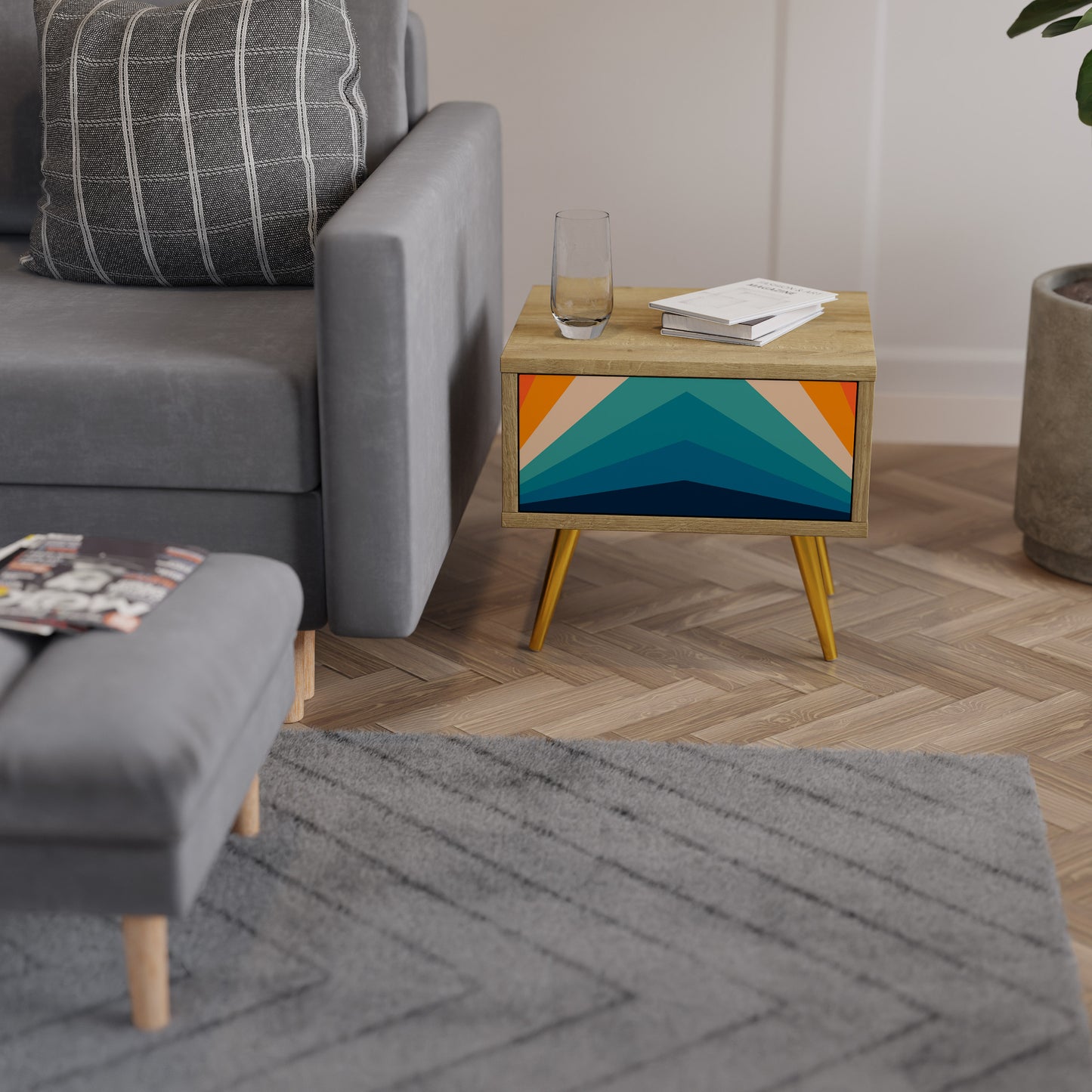 PRISM CONCUSSION Nightstand in Oak Effect