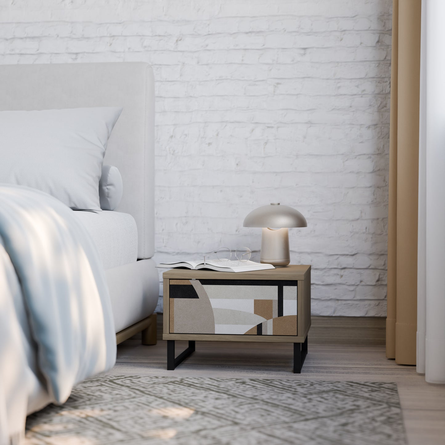 DELICATE MEMENTO Nightstand in Oak Effect