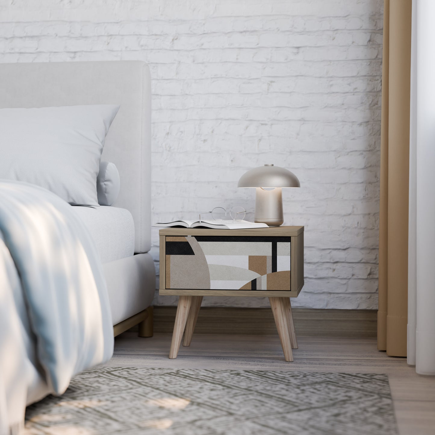 DELICATE MEMENTO Nightstand in Oak Effect