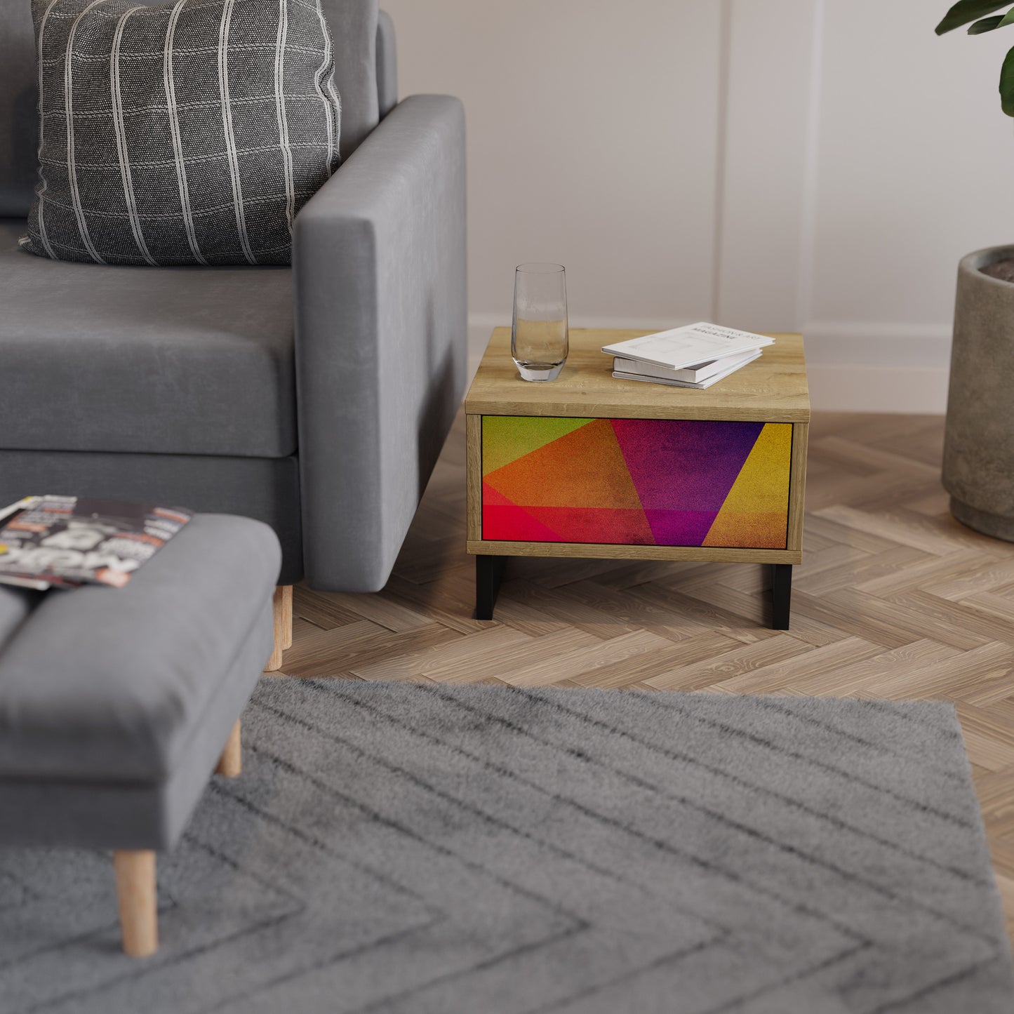 VIVID GEOMETRY Nattduksbord i ekeffekt