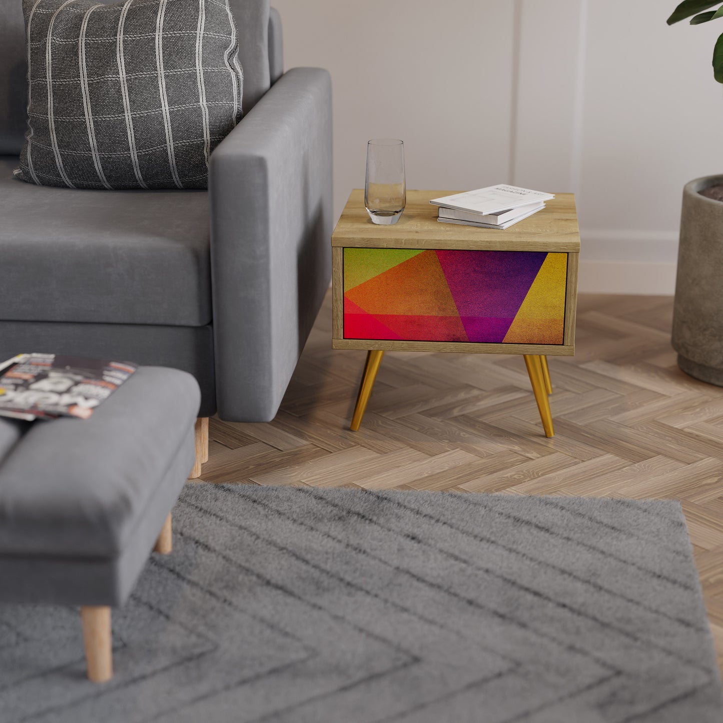 VIVID GEOMETRY Nattduksbord i ekeffekt