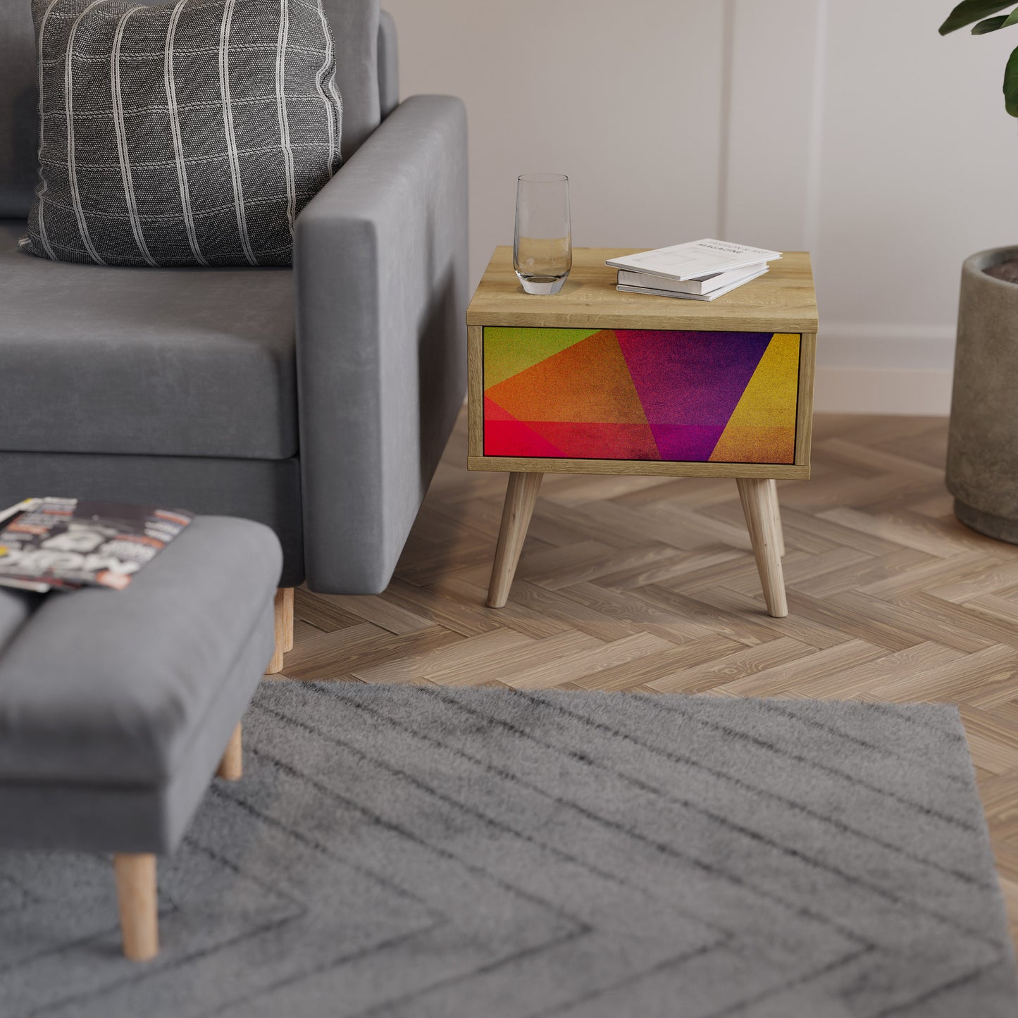VIVID GEOMETRY Nattduksbord i ekeffekt
