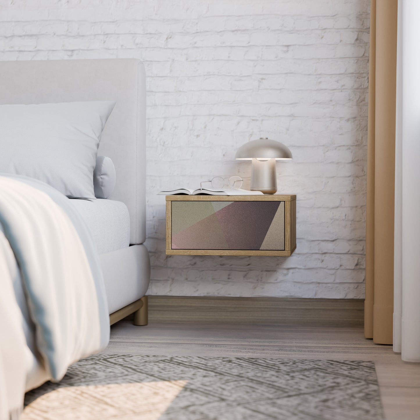 BEIGE GEOMETRY Nattduksbord i ekeffekt