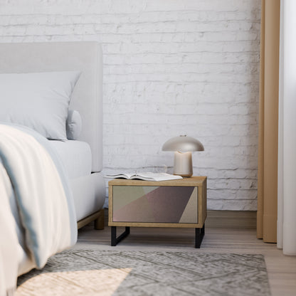 BEIGE GEOMETRY Nattduksbord i ekeffekt
