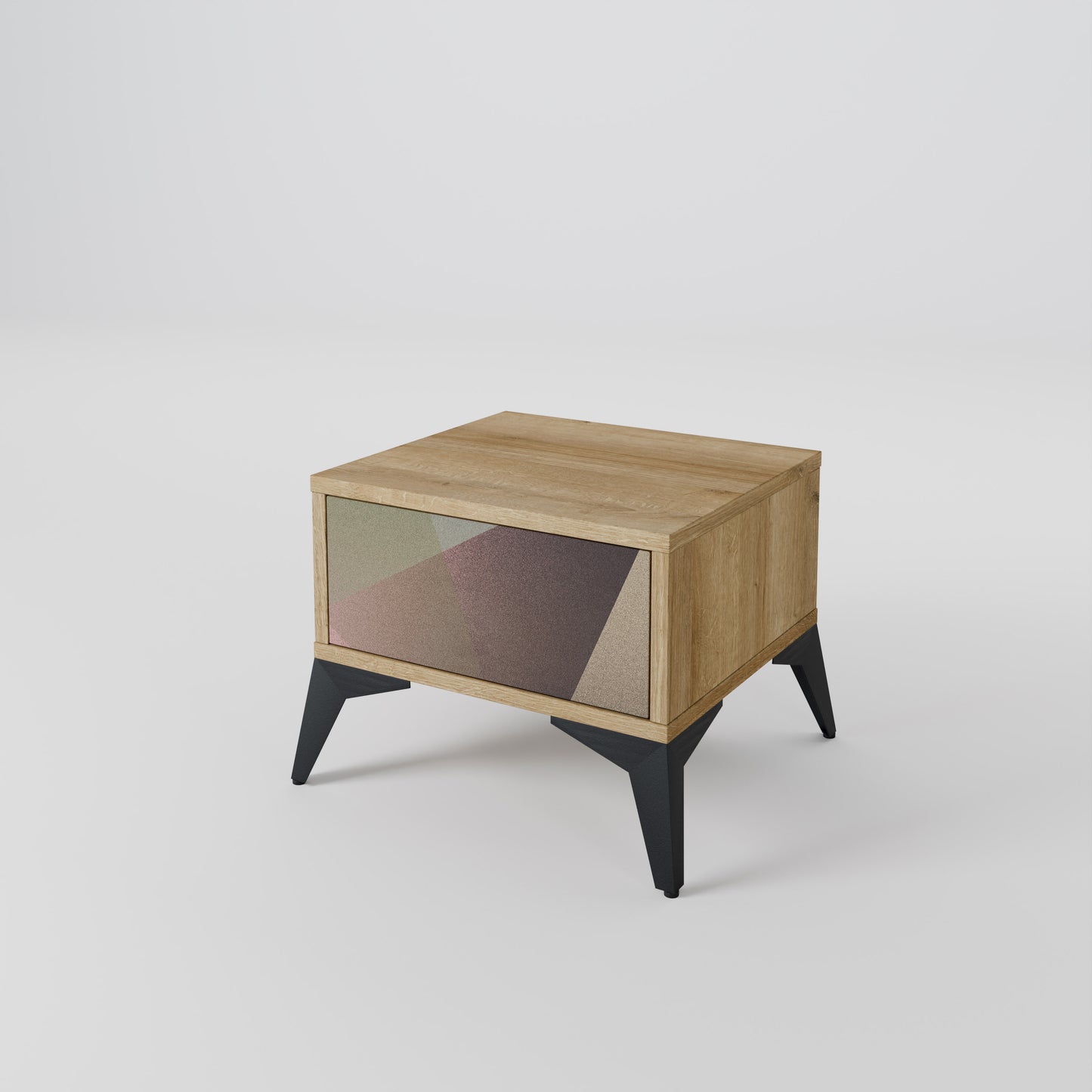 BEIGE GEOMETRY Nattduksbord i ekeffekt