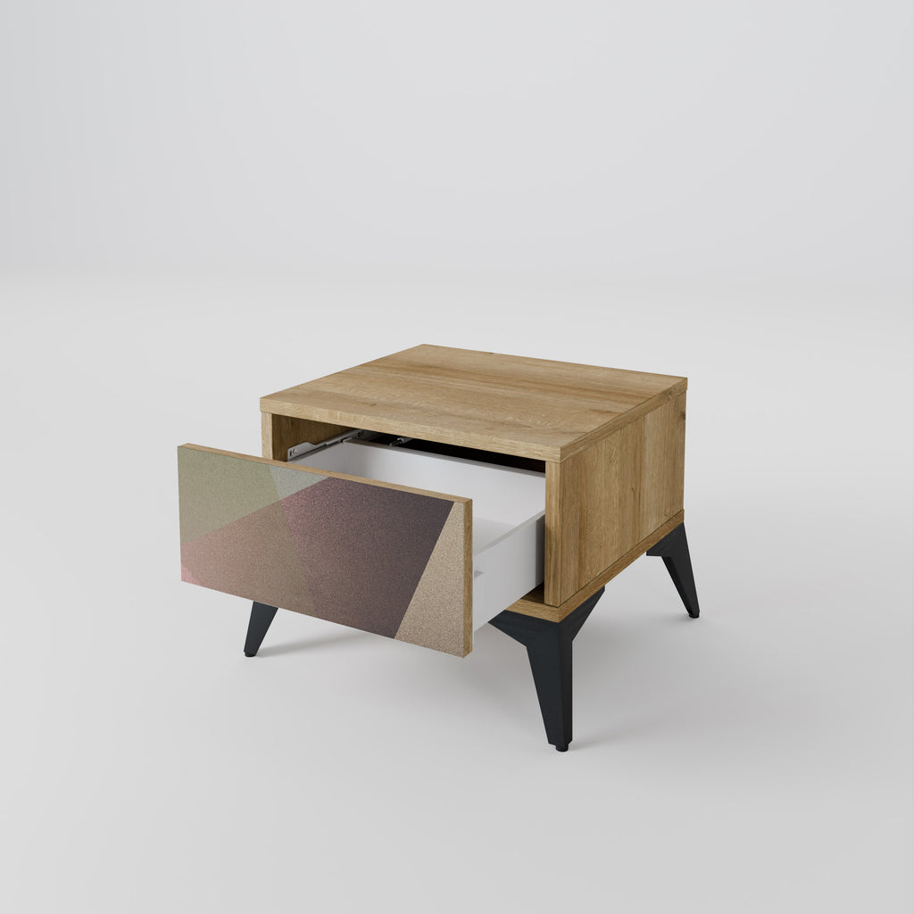 BEIGE GEOMETRY Nattduksbord i ekeffekt