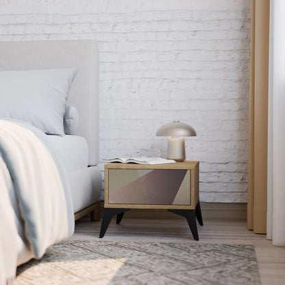 BEIGE GEOMETRY Nattduksbord i ekeffekt
