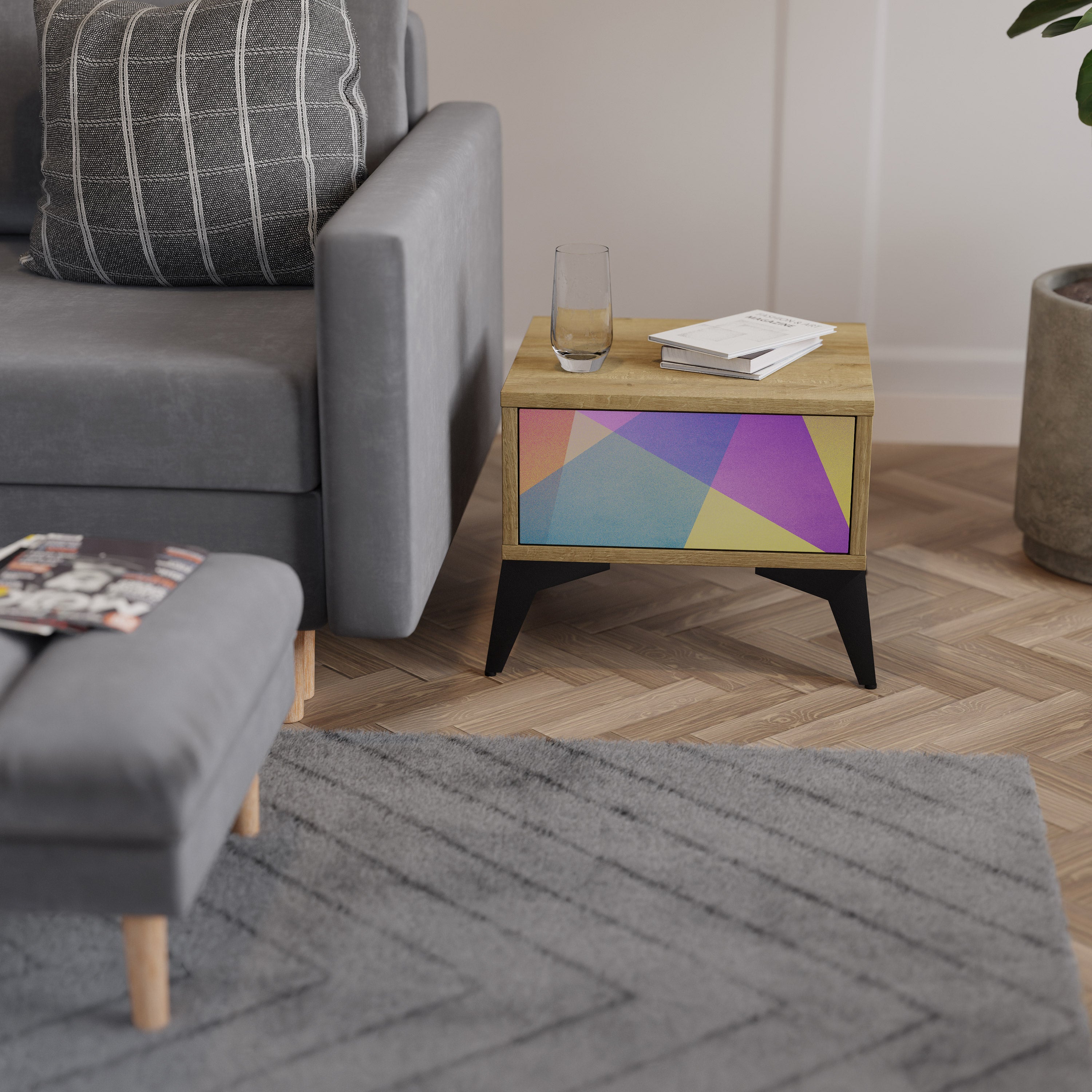 LJUS GEOMETRY Nattduksbord i ekeffekt