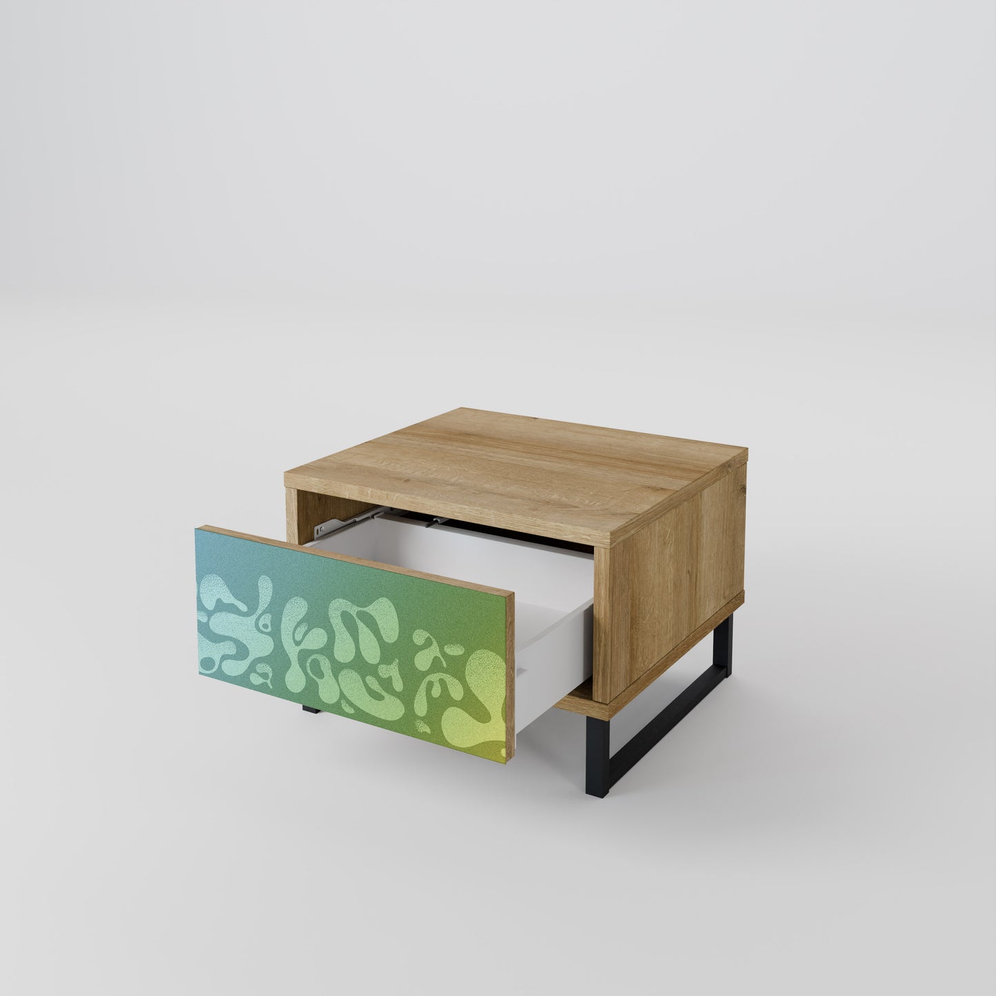 IRREGULAR BLUE Nightstand in Oak Effect