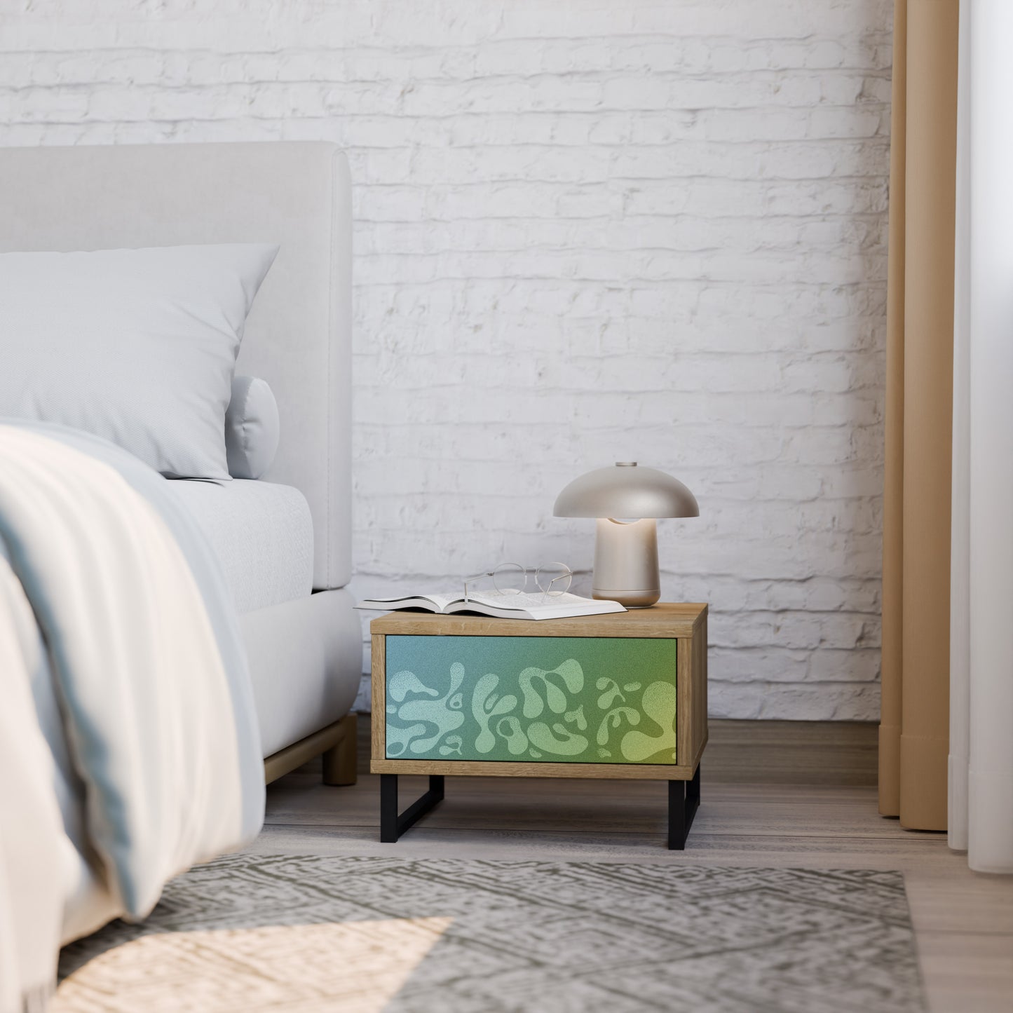 IRREGULAR BLUE Nightstand in Oak Effect
