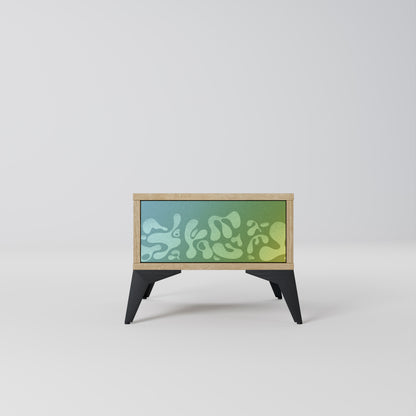 IRREGULAR BLUE Nightstand in Oak Effect