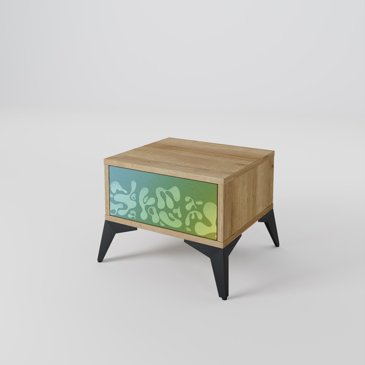IRREGULAR BLUE Nightstand in Oak Effect