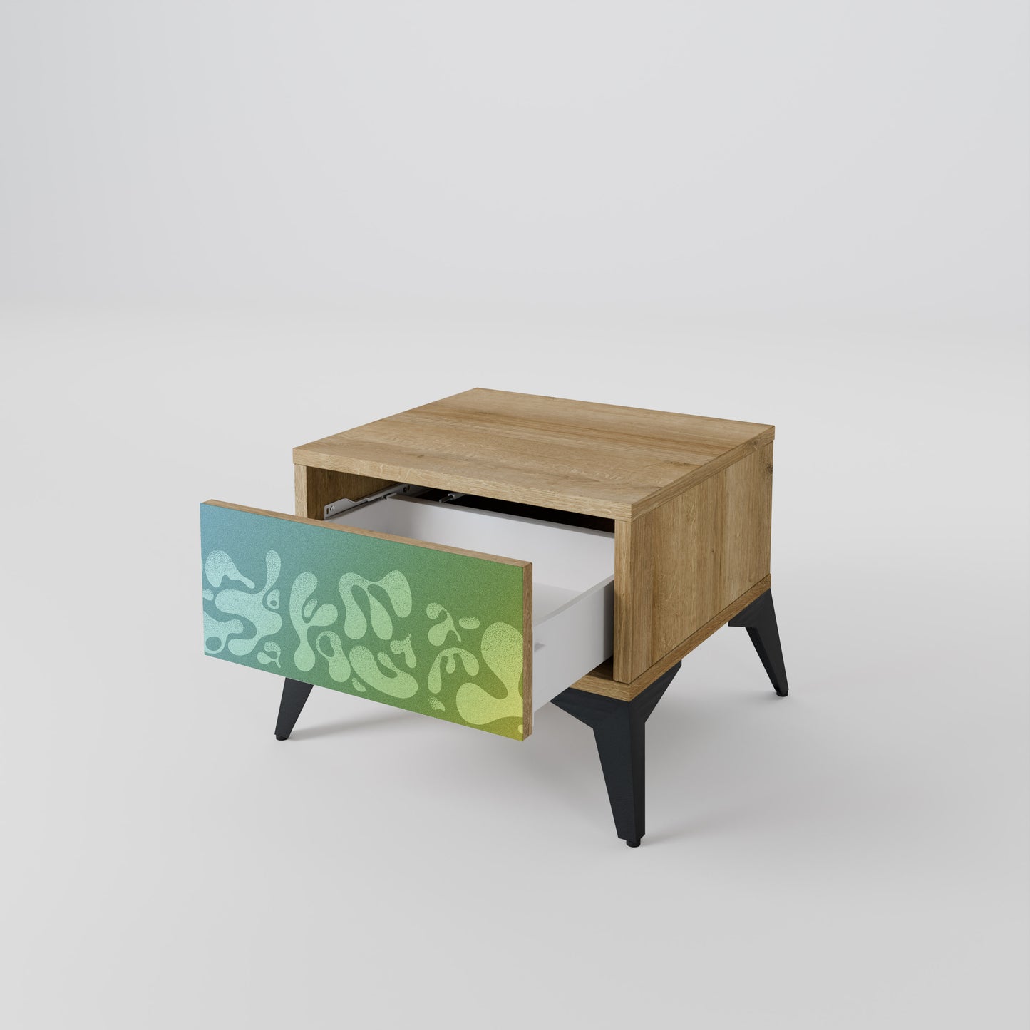 IRREGULAR BLUE Nightstand in Oak Effect