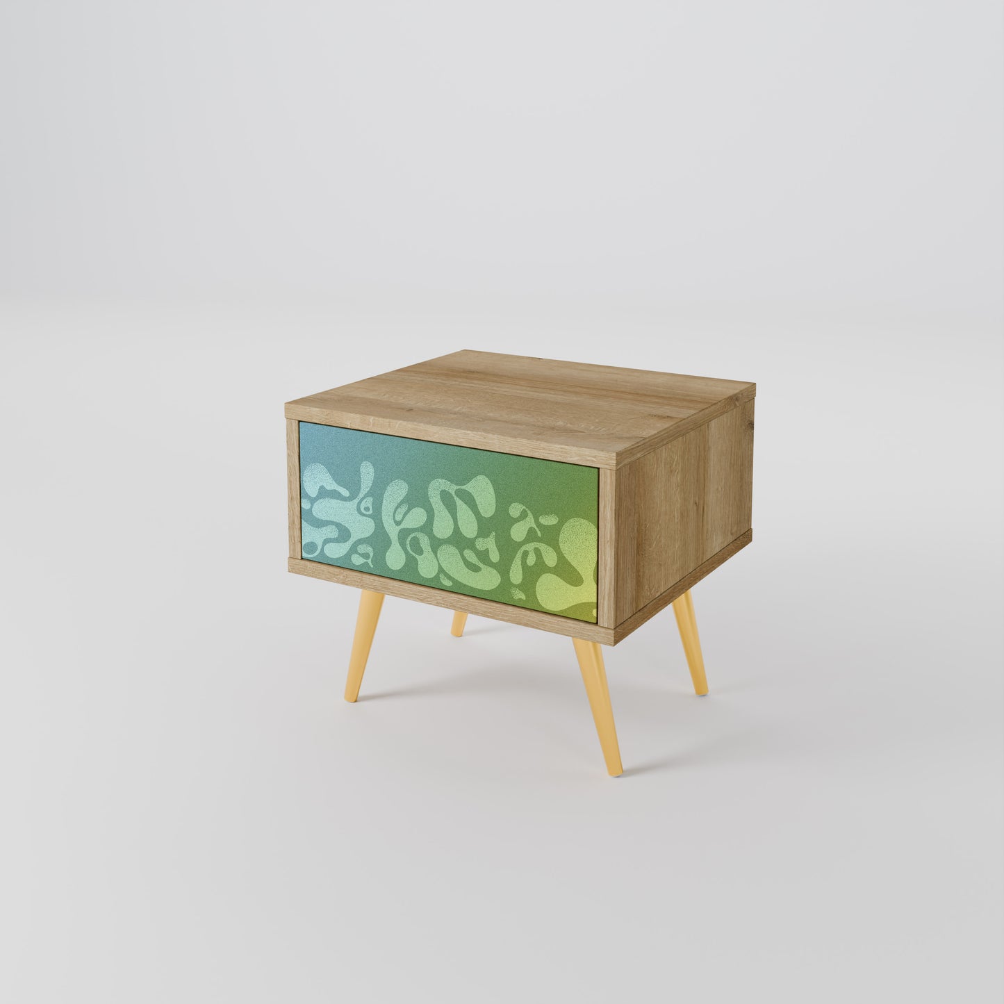 IRREGULAR BLUE Nightstand in Oak Effect