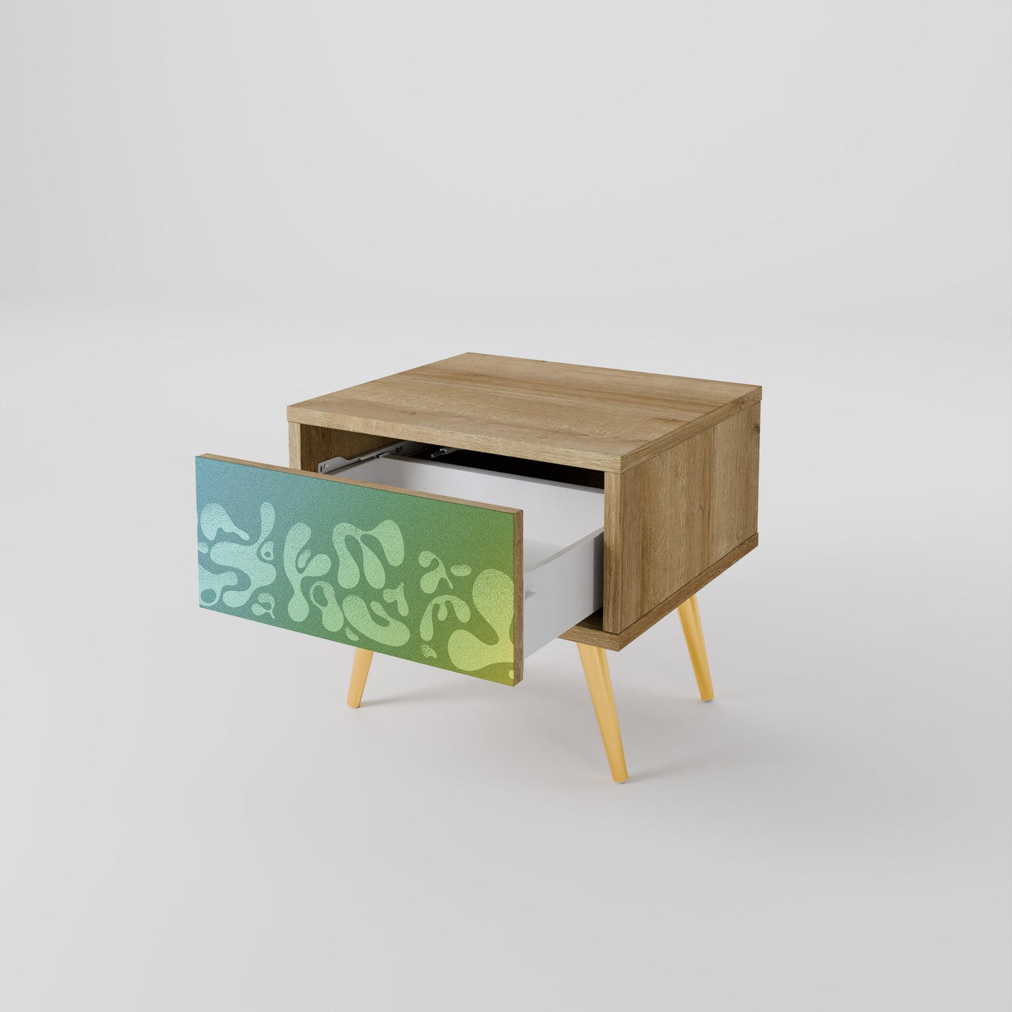 IRREGULAR BLUE Nightstand in Oak Effect
