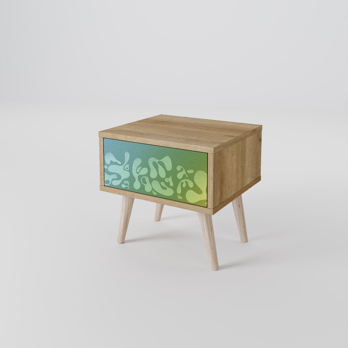 IRREGULAR BLUE Nightstand in Oak Effect