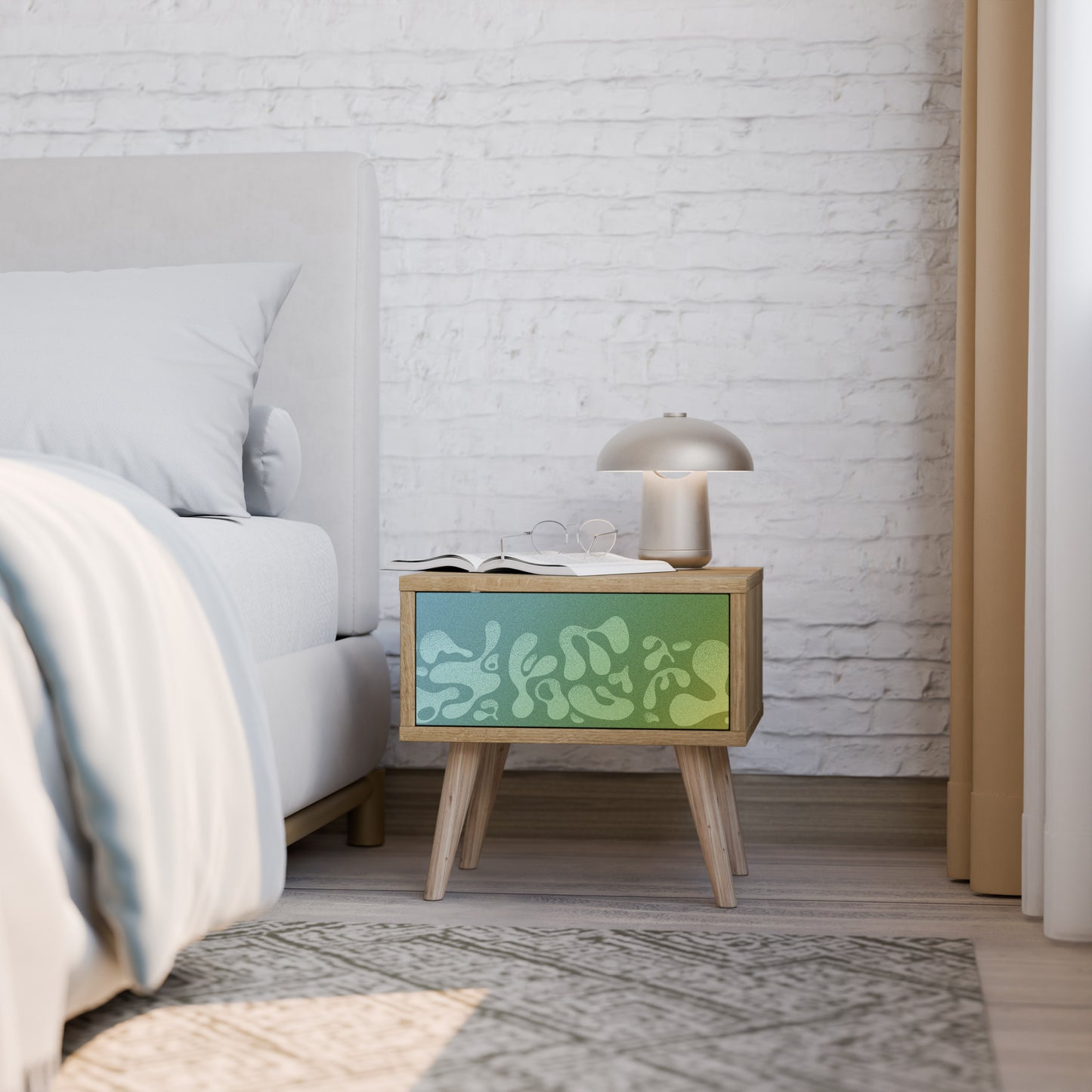 IRREGULAR BLUE Nightstand in Oak Effect
