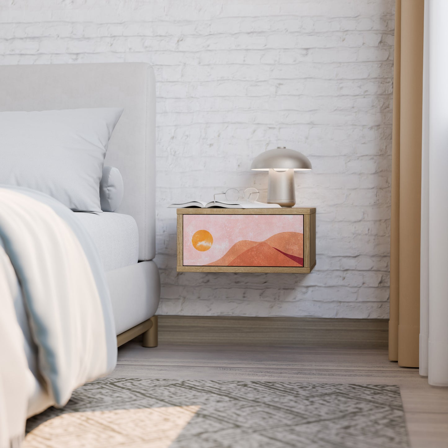 LUMINOUS SUNLIGHT Nightstand in Oak Effect